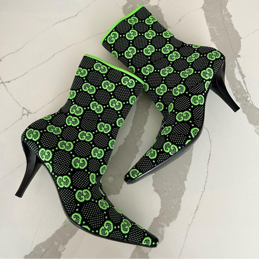GUCCI GG Knit Ankle Boots Green 40 - Picture 2 of 6
